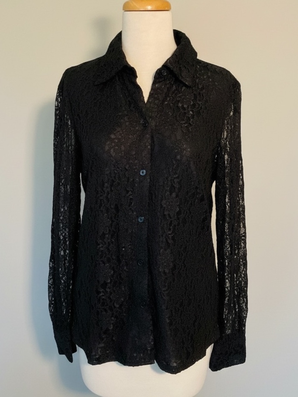 Spenser Jeremy Black Lace Button Front Blouse Size 6 NWT